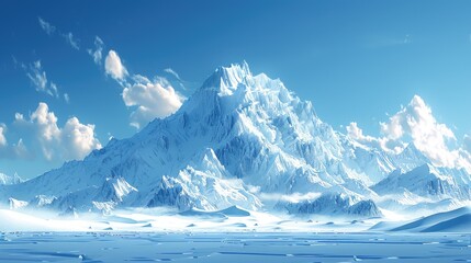 A snow covered mountain range with a clear blue sky above
