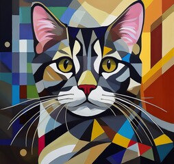 Cubism illustration of a cat.