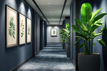 Endless hotel corridor with doors