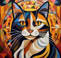 Cubism illustration of a cat.