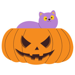 Cute Cat Halloween Character with Flat Cartoon Design. Isolated on White Background.