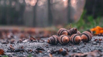 Obraz premium Autumn Acorn Collection Forest Floor Macro Photography