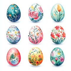 Colorful hand-painted Easter eggs adorned with floral patterns and vibrant designs.