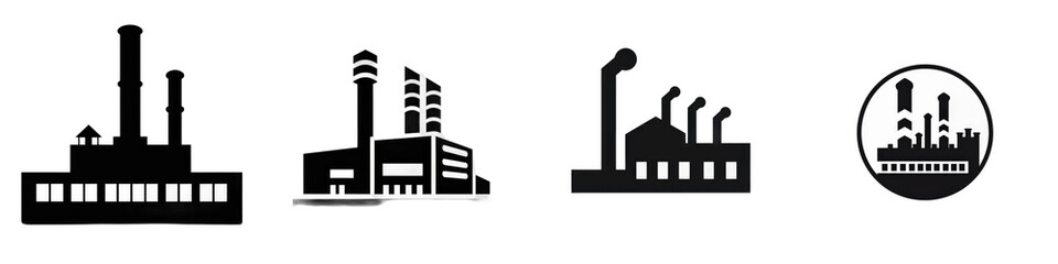 Fototapeta premium Industrial complex icons, black and white isolated on white or transparent
