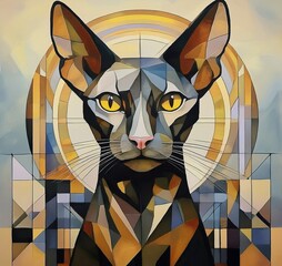 Cubism illustration of a cat.
