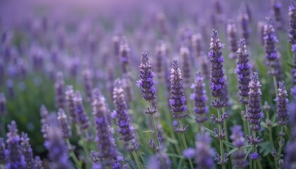 Blur the natural flower backdrop and gently focus on the lovely purple lavender blossoming field. Field of lavender flowers, soft focus. lovely summertime backdrop of nature. Gorgeous lavender bloom i