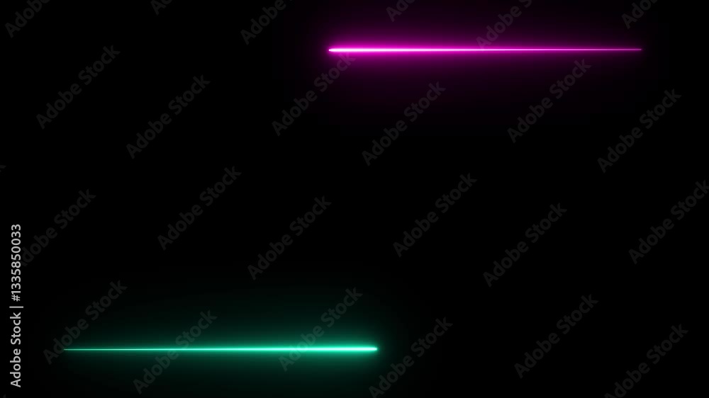 Poster Neon pink and cyan lines approaching from each sides creating a glowing rectangle border frame.