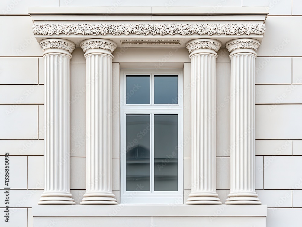 Poster classical architectural window with decorative columns and intricate details