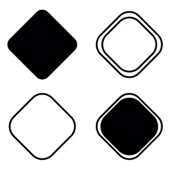 Basic shape elements with sharp and rounded edges. Black cute flat icons set
