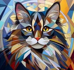 Cubism illustration of a cat.