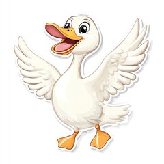 Obraz premium Cute cartoon duck with wings spread, showcasing a cheerful and playful spirit.