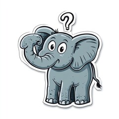 Obraz premium Cute cartoon elephant with a curious expression and a question mark above its head.