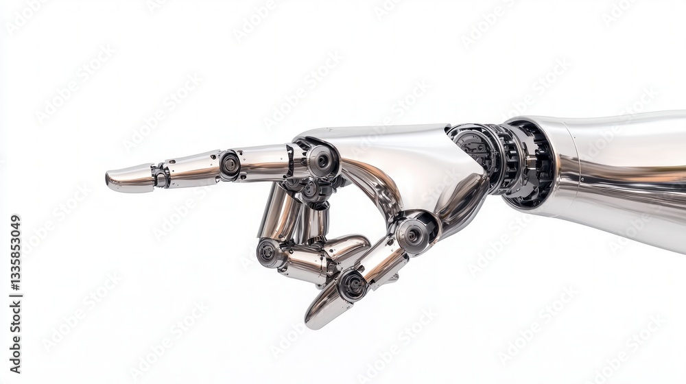 Poster chrome robotic hand pointing futuristic technology ai 3d render