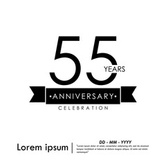 55th years anniversary celebration emblem. black anniversary logo isolated with ribbon on white background. vector illustration template design for web, flyers, poster, greeting card