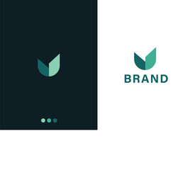Modern Minimalist Letter U Logo, Geometric Folded Letter U Flower Logo Design with Two Backgrounds. 