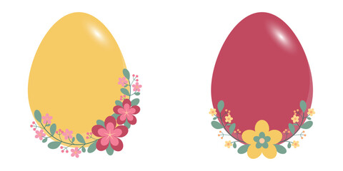 Red And Yellow Eggs With Flower And Leaf Decoration
