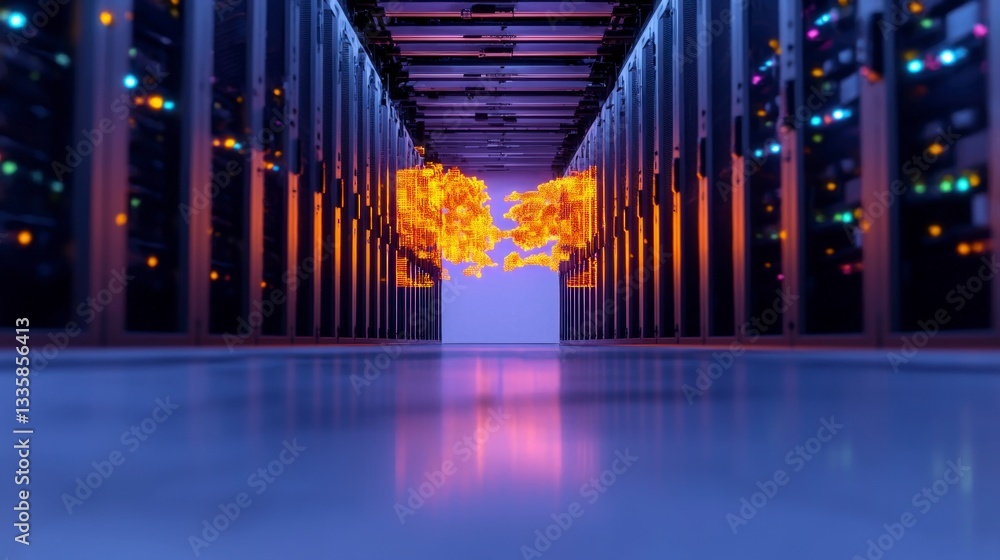 Poster futuristic data center ai servers network big data technology