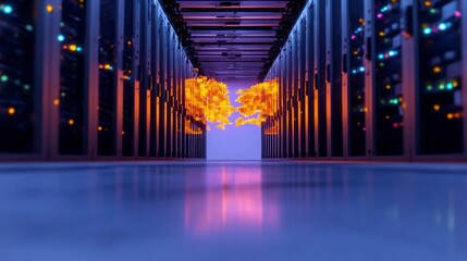 Fototapeta premium Futuristic Data Center AI Servers Network Big Data Technology
