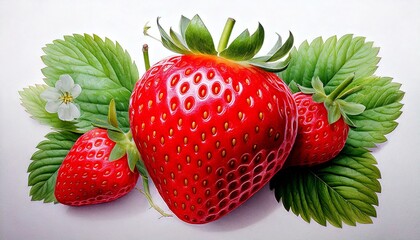 strawberry illustration with leaves and flowers