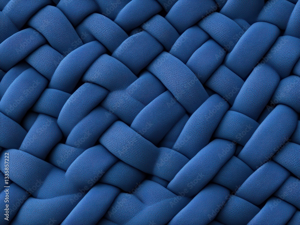 Poster close-up of a textured blue woven fabric showcasing intricate patterns and depth