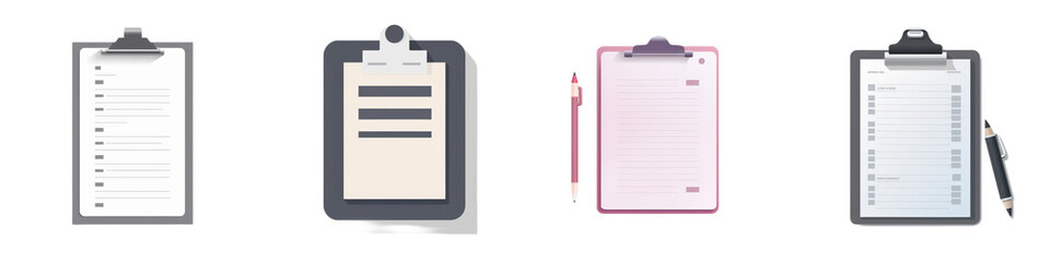Collection of colorful clipboards on white background, ready to be used isolated on white or transparent