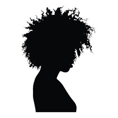 Afro Silhouette, Vector, Icon, Logo, White Background.