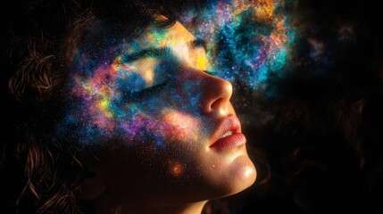 Surreal Cosmic Woman  AI Art  Nebula Face  Galaxy Portrait