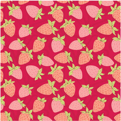 Seamless Strawberry and Leaves Pattern Flat Style Design