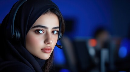 Fototapeta premium Arabian female call center operator providing customer service support
