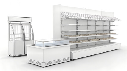 Equipment for a food store. Display cases, refrigerators, shelving, lighting..