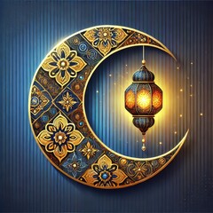 Elegant 3D Islamic Scene with Crescent Moon and Ornate Mosque. Luxurious Crescent Moon and Minaret Mosque Illustration for Ramadan