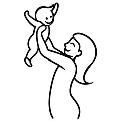 Tender Moment Between Mother and Baby Simple Line Illustration