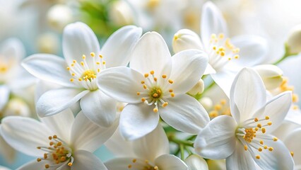 Fototapeta premium Close-Up of Delicate White Jasmine Blossoms, Fragrant Flowers, Botanical Detail