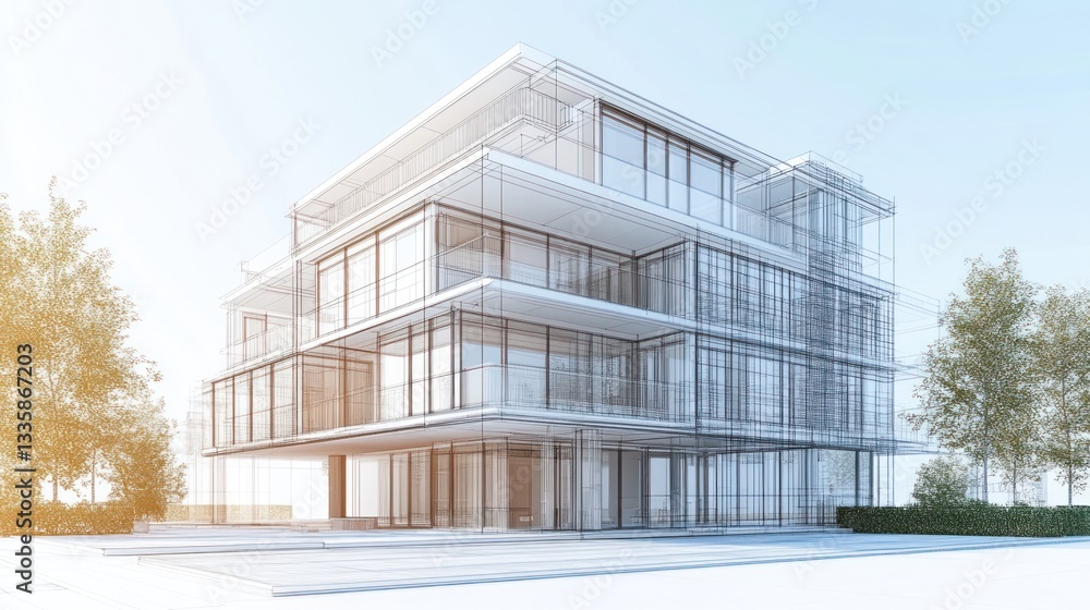 Poster modern architecture building design rendered