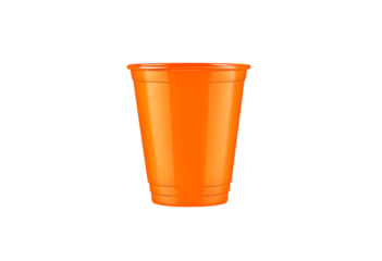 Empty plastic orange cup isolated on transparent background
