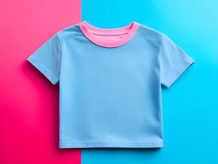 Blue T-shirt Isolated on Bright Colorful Background for Fashion Mockup