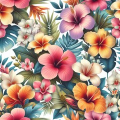 Obraz premium Botanical Tropical Flowers Pattern 