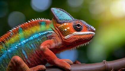Obraz premium closeup of a colorful chameleon lizard generative ai
