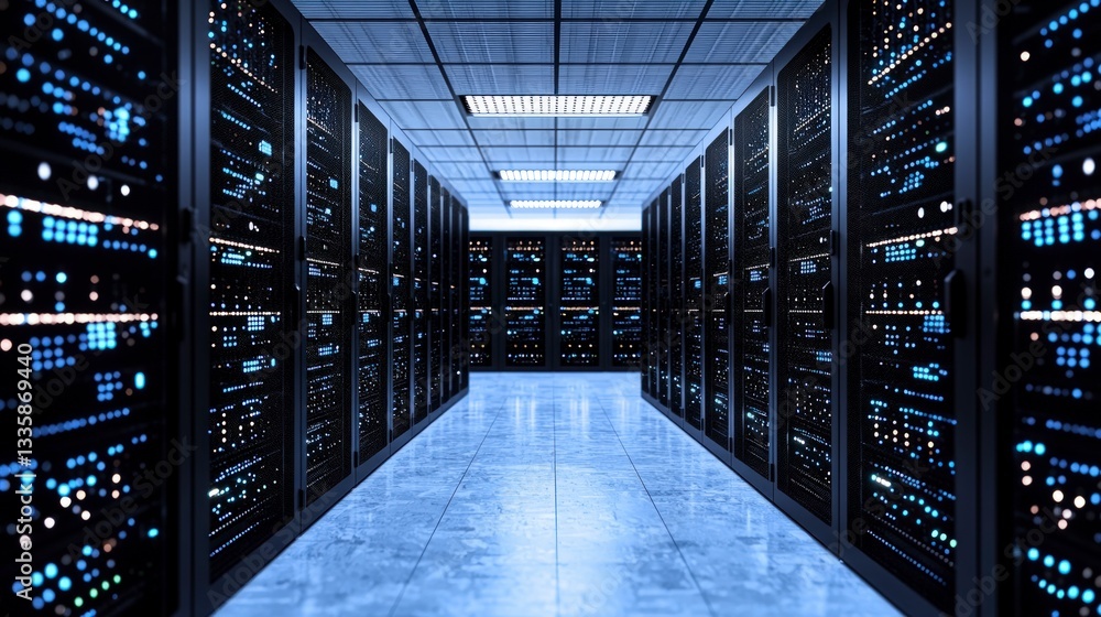 Poster data center server room technology infrastructure internet backbone network servers di