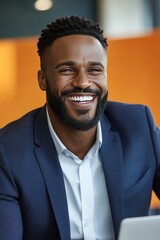 Confident Businessman Smiling in Modern Office Environment