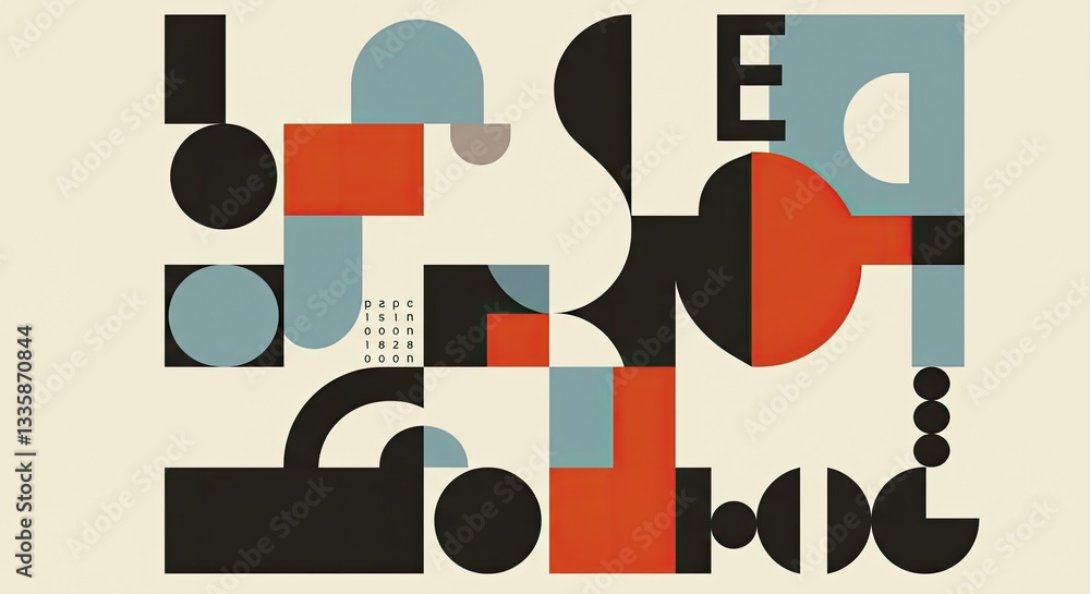 Poster geometric symphony: an abstract geometric composition, featuring a harmonious arrangement of bold sh
