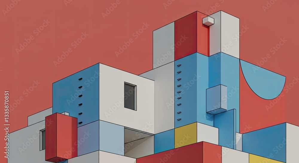 Poster geometric architectural abstract: a colorful geometric architectural composition showcasing modern d