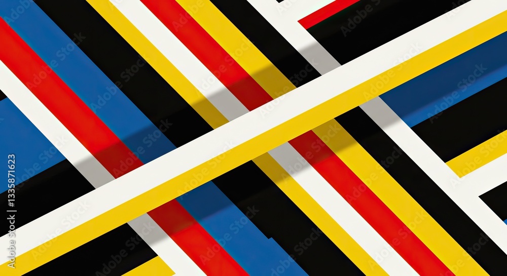 Poster dynamic geometric abstraction: an interplay of vibrant, intersecting lines and shapes, forming a str
