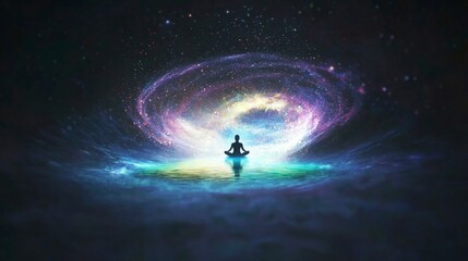 Naklejka premium Serene Meditation Cosmic Galaxy Tranquil Mind Yoga Mindfulness Spiritual