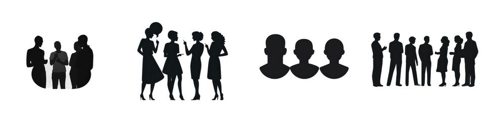 Silhouettes of groups, various sizes isolated on white or transparent