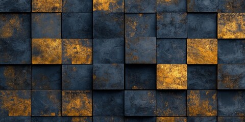 Textured Square Tiles in Dark Blue and Gold