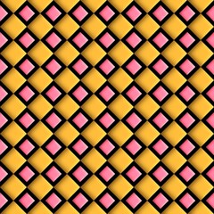 Geometric seamless pattern. Yellow and pink rhombuses arranged in a neat pattern. Three-dimensional relief pattern.