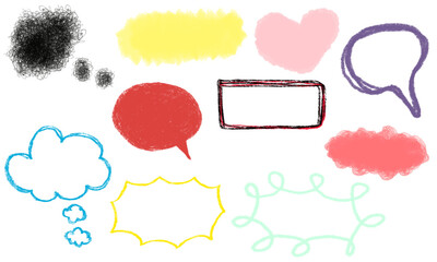 Set of icons of message box, idea, heart, square box, cloud, used to decorate text to express ideas.