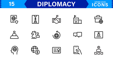 Diplomacy and International Affairs Icon Set. Versatile Icons for Global Diplomacy, Peace Talks, and Global Cooperation