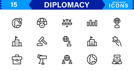Diplomacy and International Affairs Icon Set. Versatile Icons for Global Diplomacy, Peace Talks, and Global Cooperation